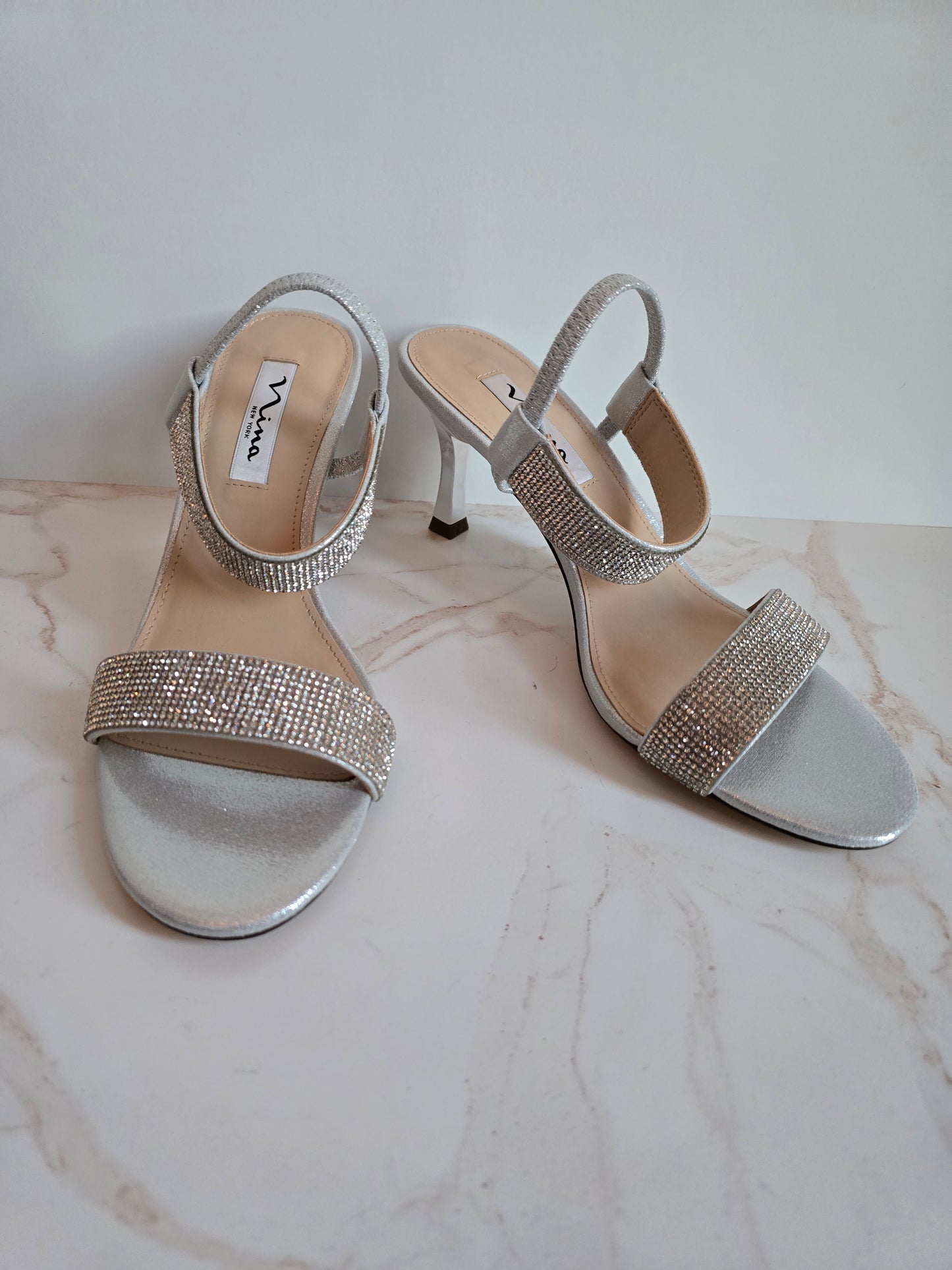 Nina Silver Bling Kitten Heels Sz 8.5M