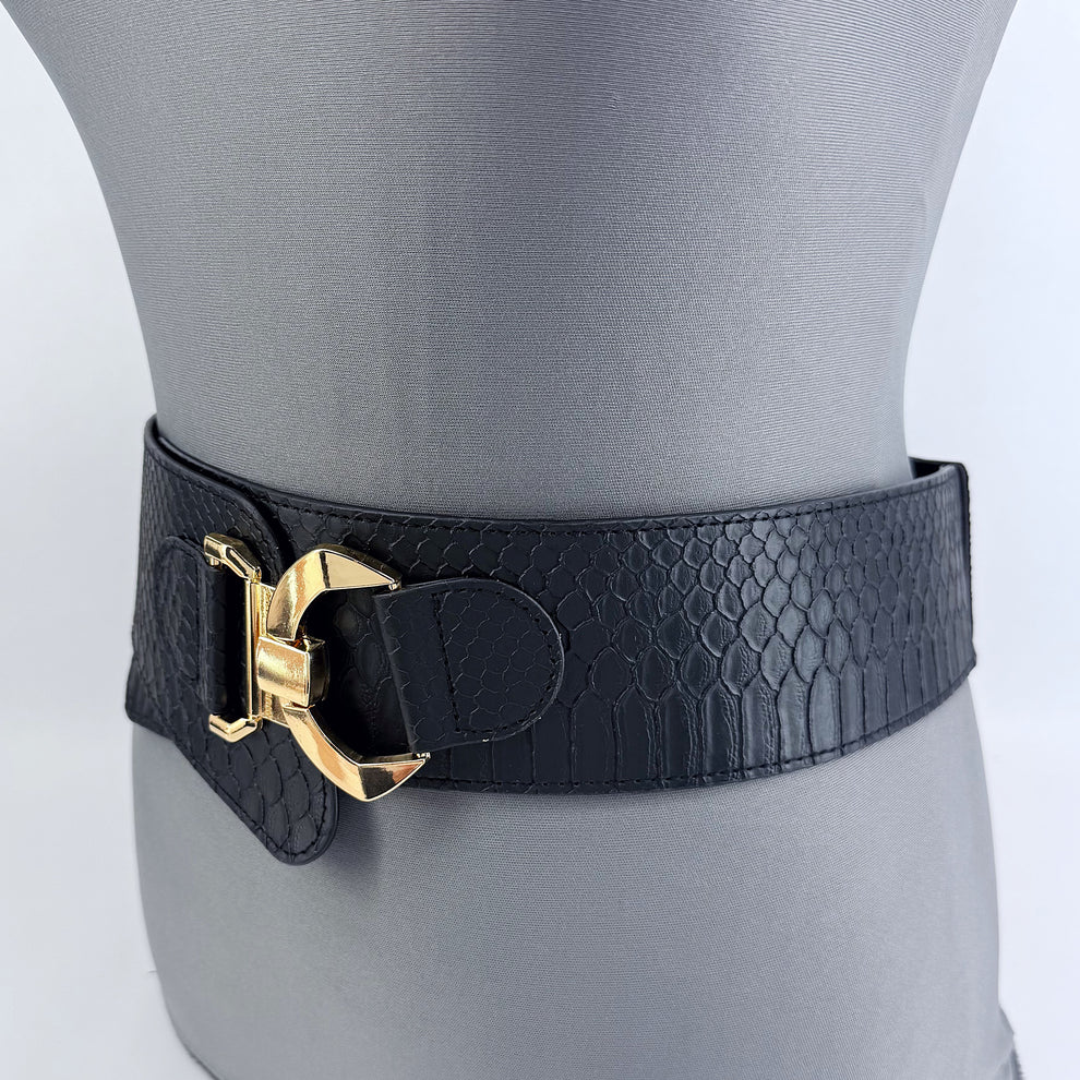 Black Faux Skin Belt Fits Sz L/XL