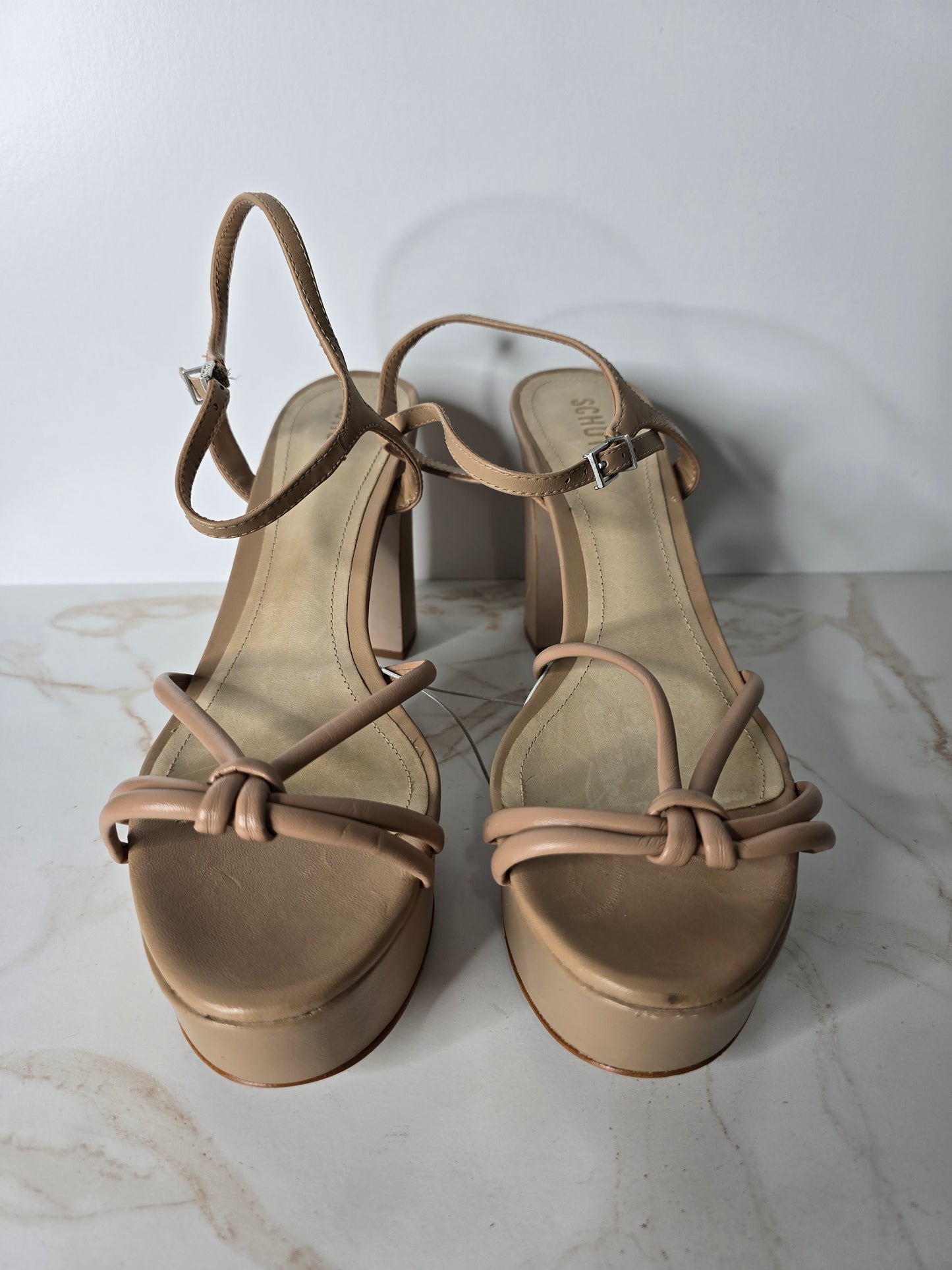 Schutz Nude Leather Platform Sandal Sz 11