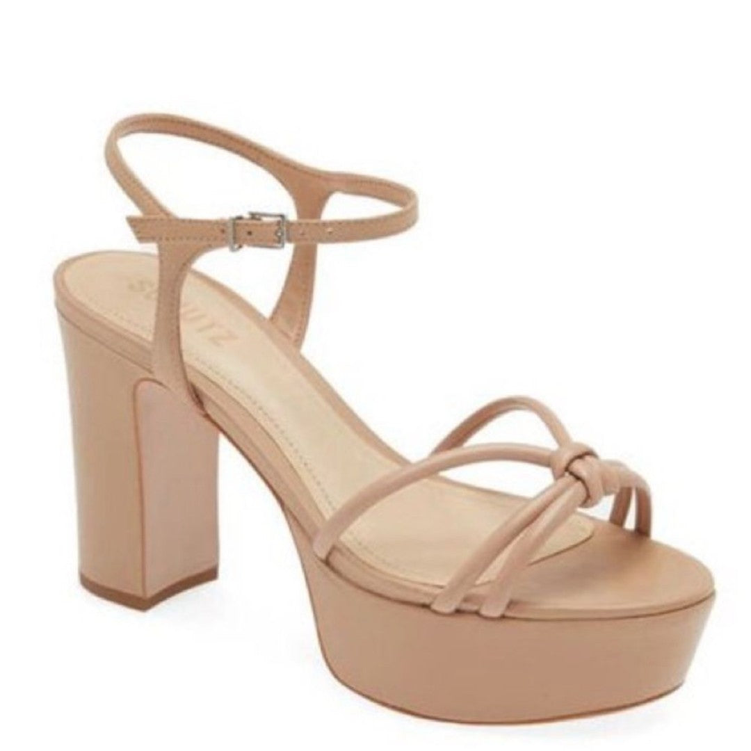 Schutz Nude Leather Platform Sandal Sz 11