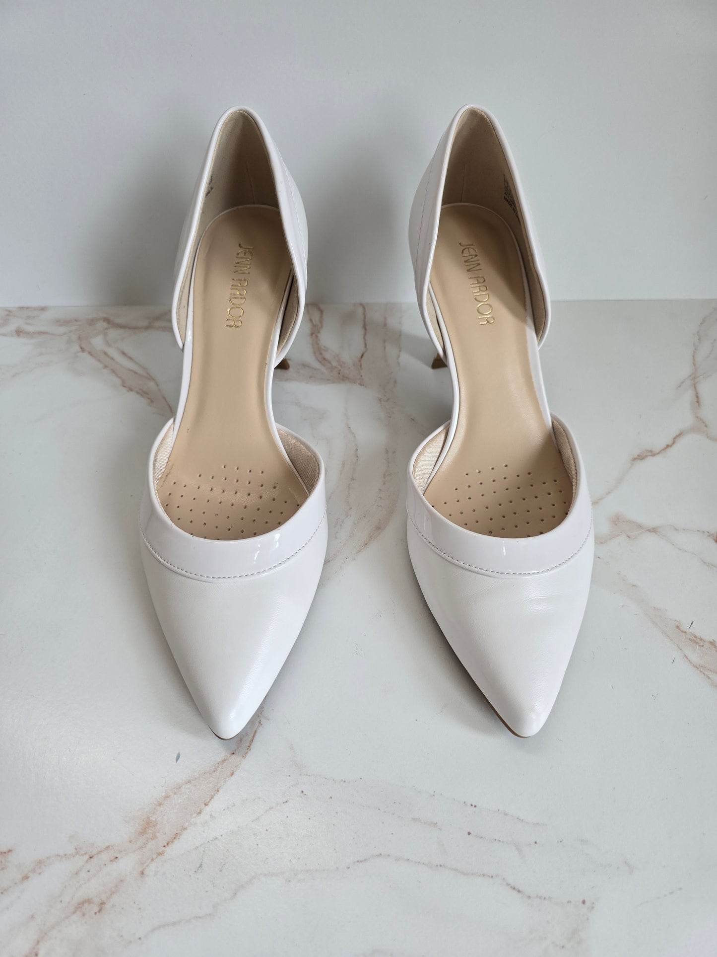 Jenn Ardor White Pointy Toe Kitten Heel Sz 7.5M