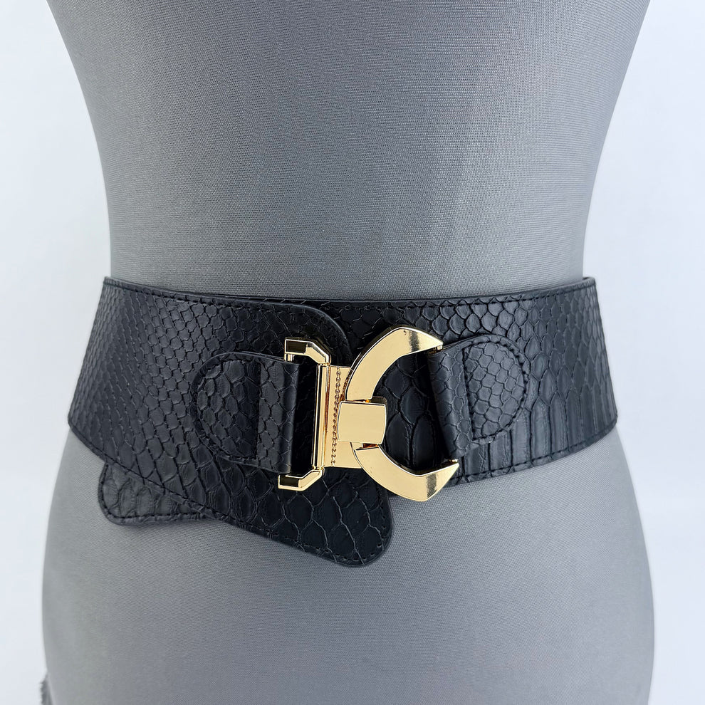 Black Faux Skin Belt Fits Sz L/XL