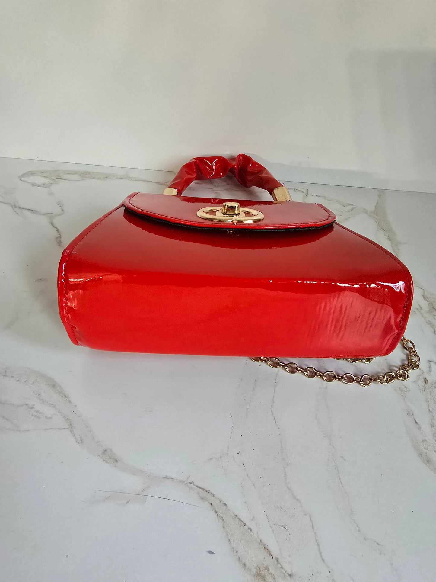 Red Faux Patent Mini Handbag
