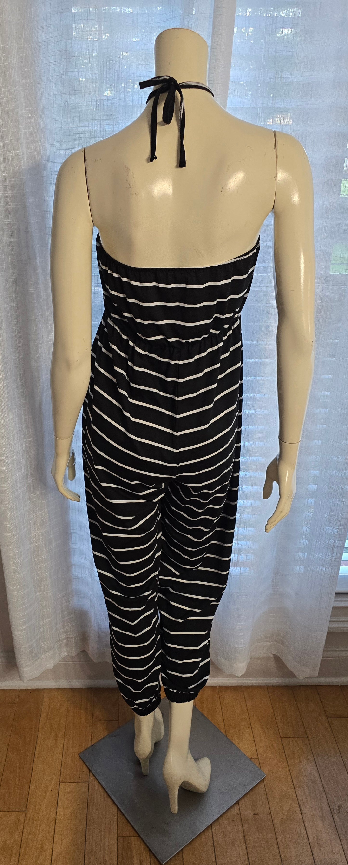 Shein Curve Black & White Striped Halter Jumpsuit Sz 2XL (best fit XL)