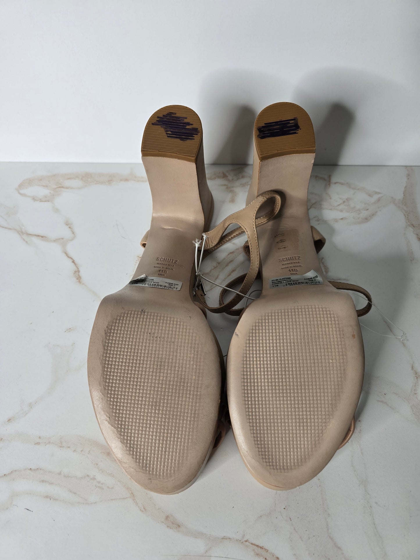 Schutz Nude Leather Platform Sandal Sz 11