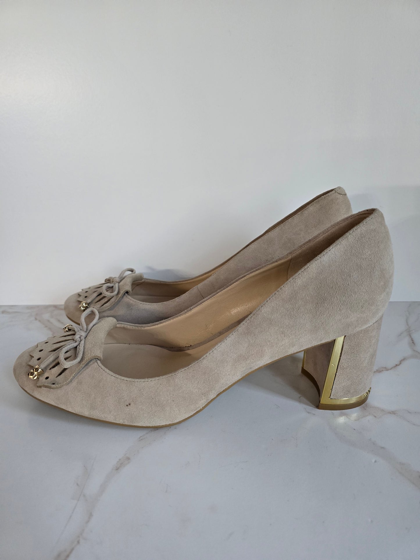Karl Lagerfield Suede Block Heel Sz 8