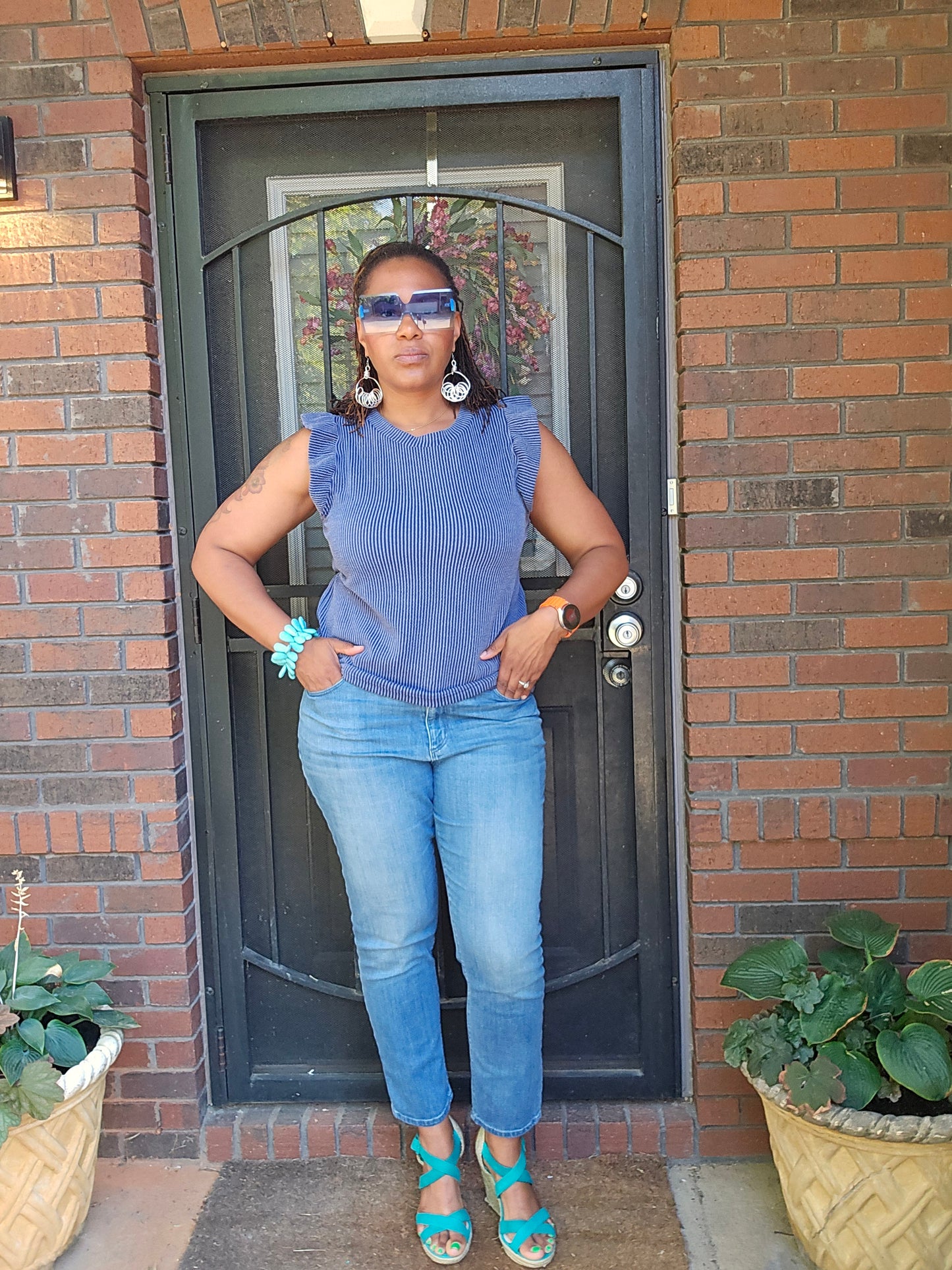 Simply Southern Blue Ruffle Sleeveness Top