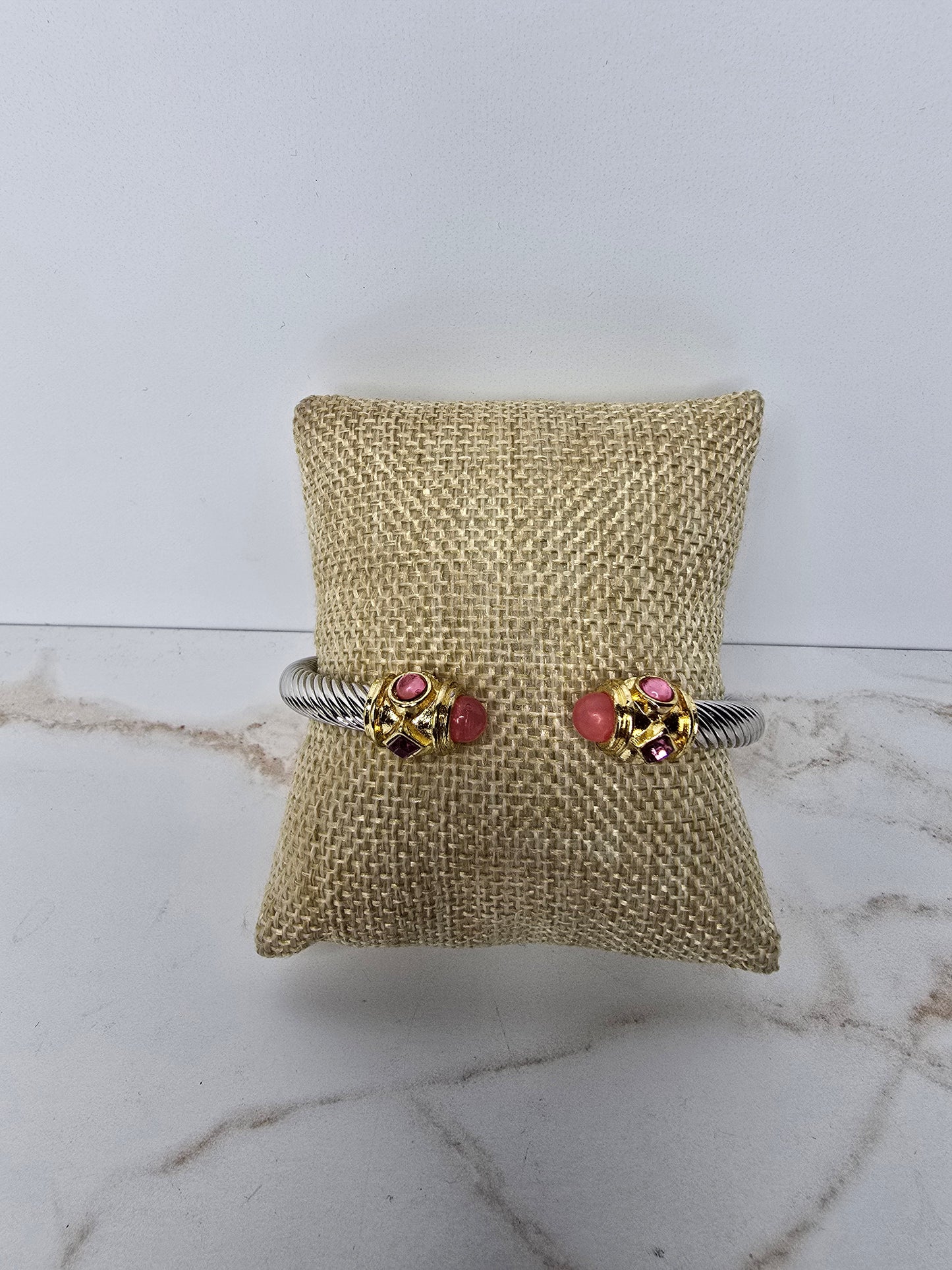 Twisted Cable Cuff Stainless Steel Pink Bracelet
