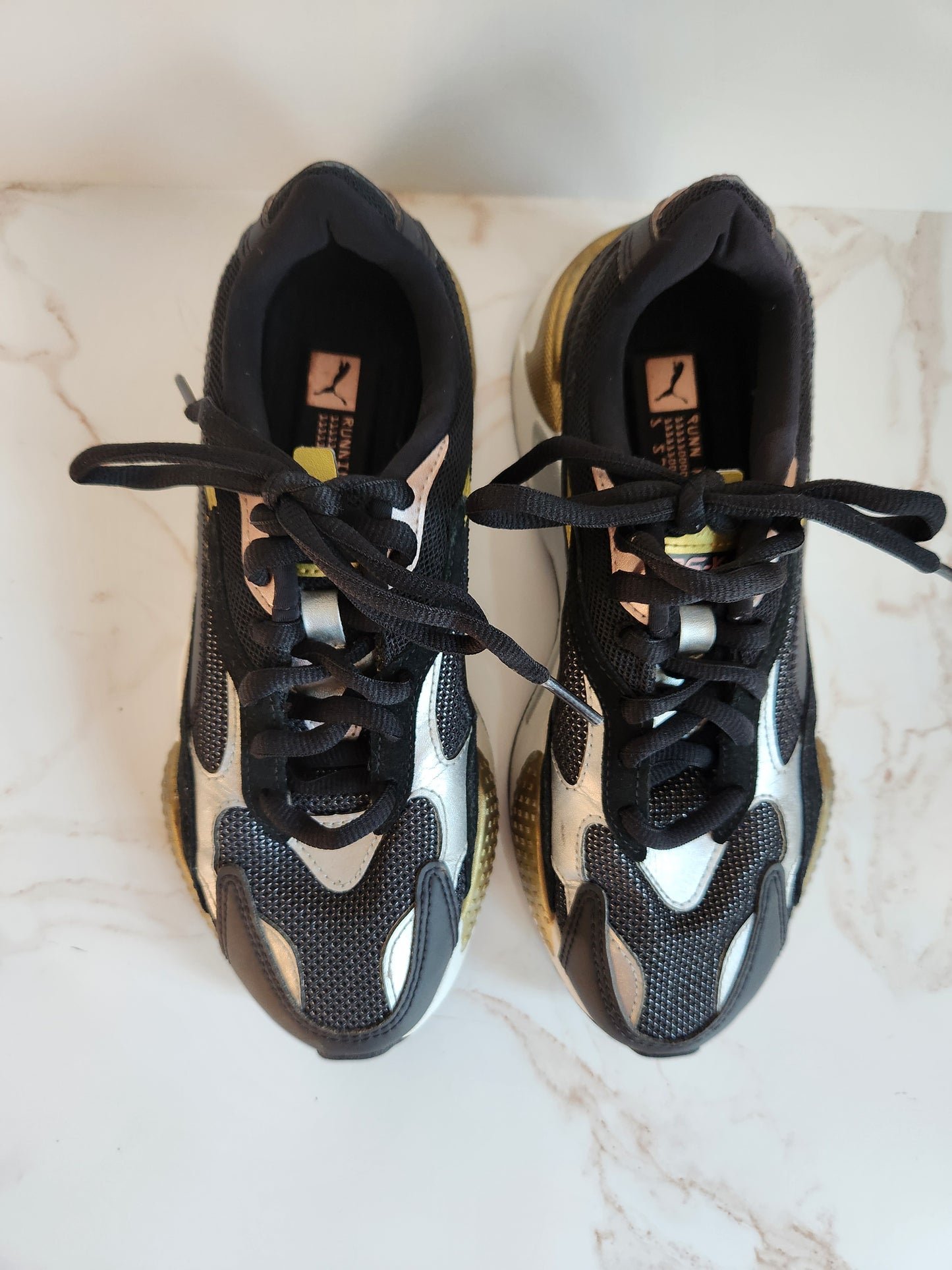 Puma RS-X3 Metallic Rose-Gold-Silver-Black Casual Running Shoes Women’s Size 7.5