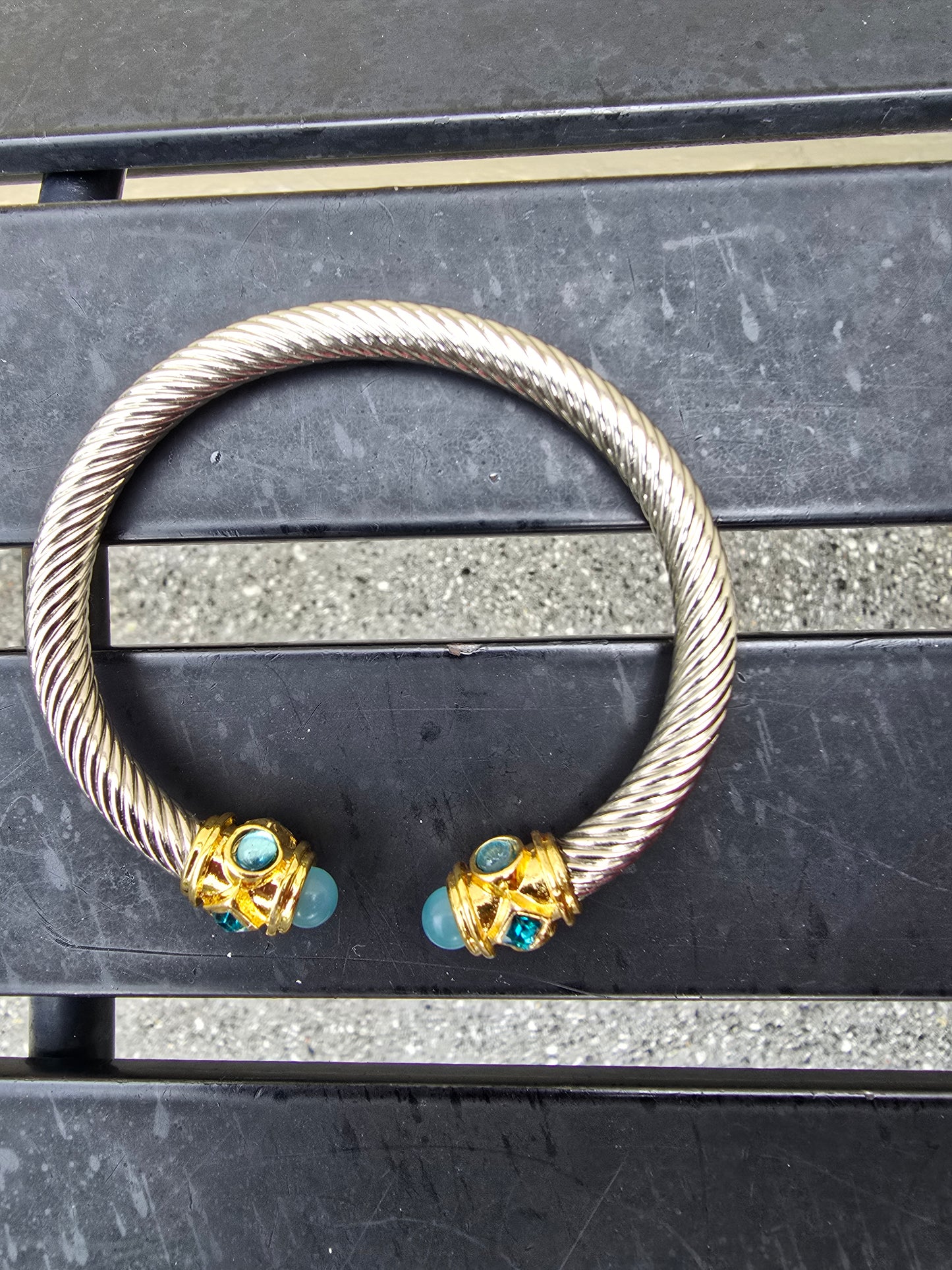 Twisted Cable Cuff Stainless Steel Faux Turquoise Bracelet
