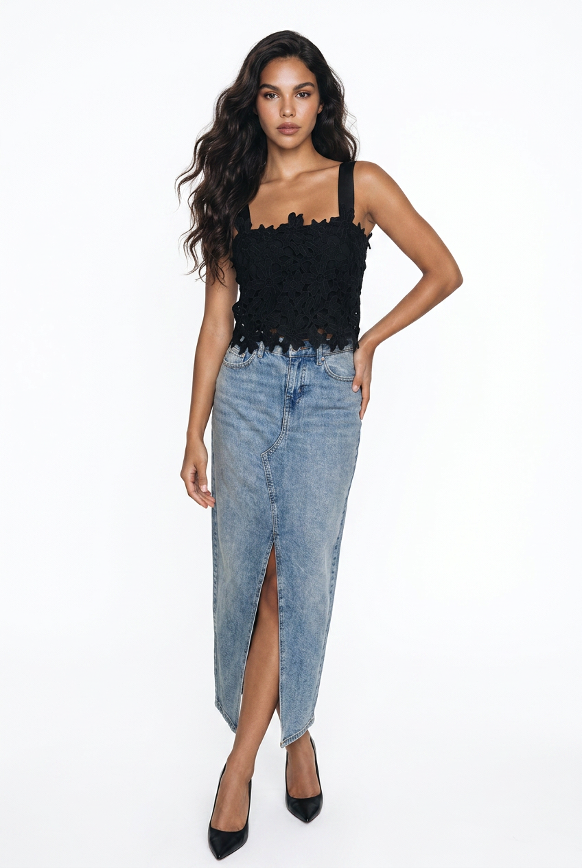 Black Applique Crop Top Sz S