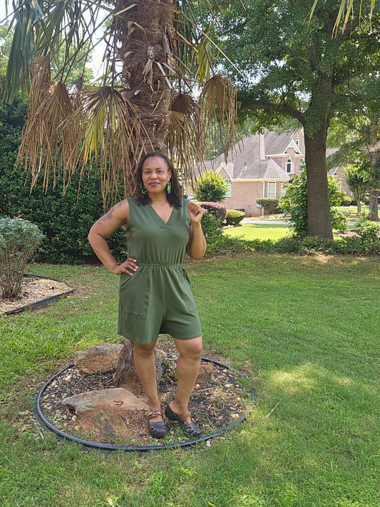 V-Neck Romper Army Green