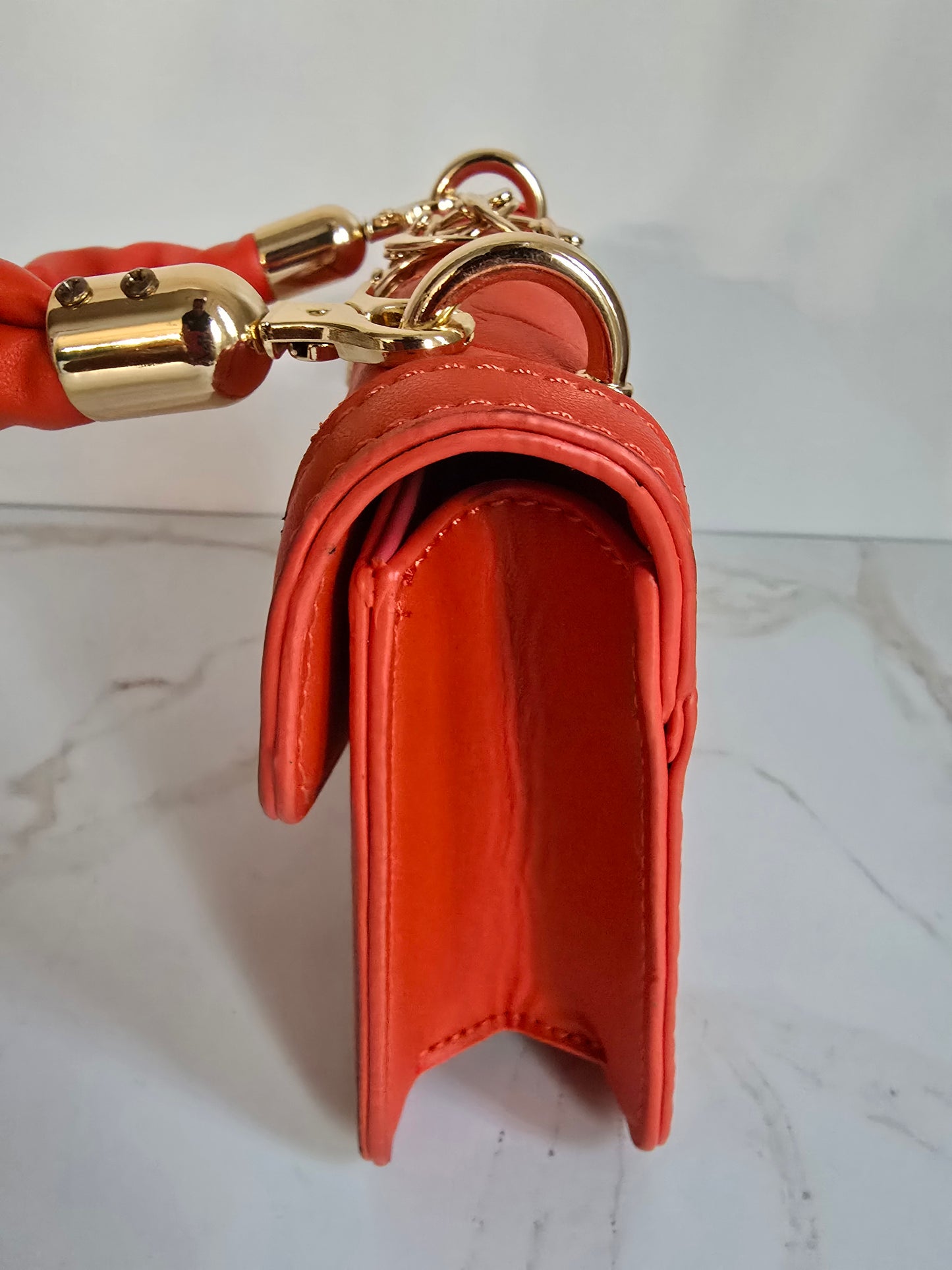 Orange Faux Skin Mini Handbag