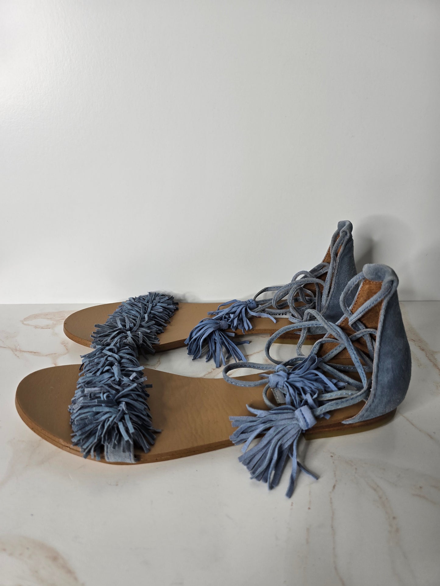 Steve Madden Blue Suede Fringe Sandals Sz 10