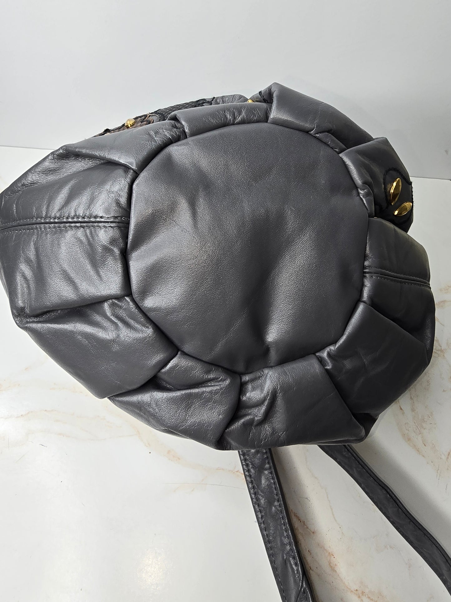 Vintage Embellished Grey Drawstring Handbag