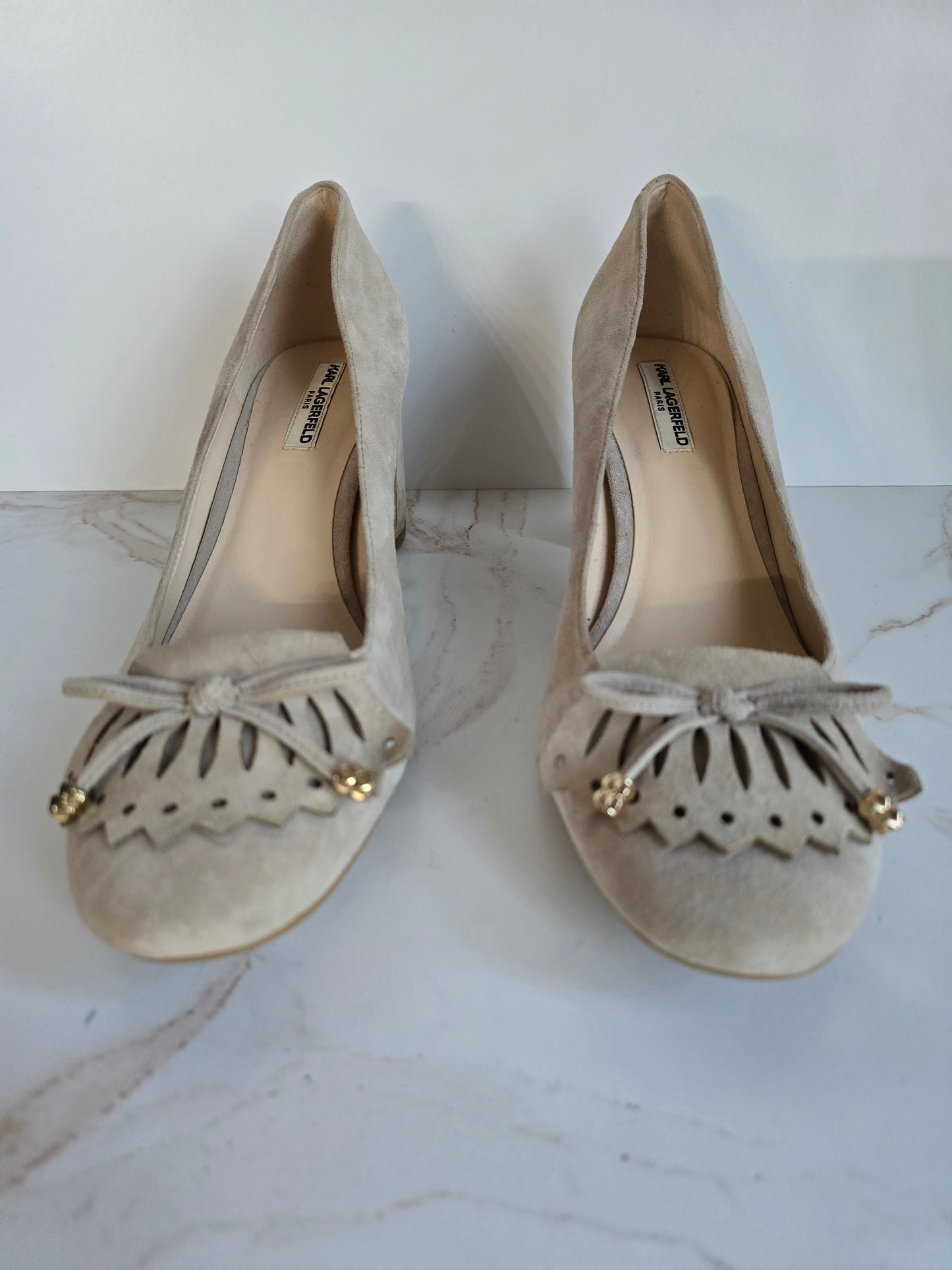 Karl Lagerfield Suede Block Heel Sz 8