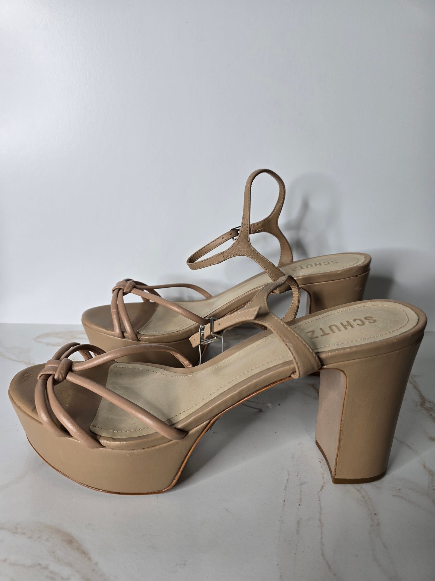 Schutz Nude Leather Platform Sandal Sz 11