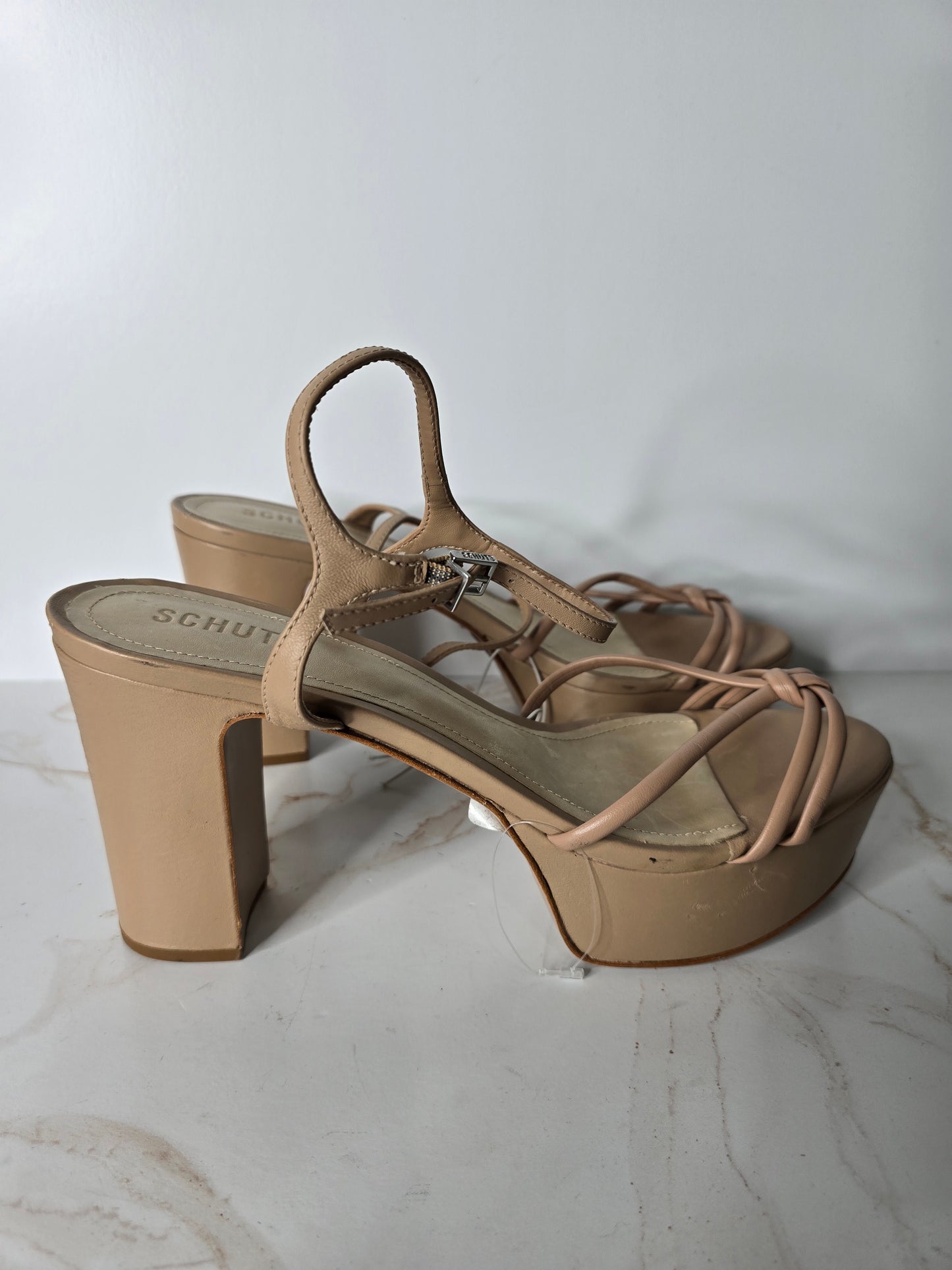 Schutz Nude Leather Platform Sandal Sz 11