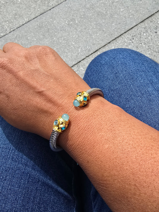 Twisted Cable Cuff Stainless Steel Faux Turquoise Bracelet
