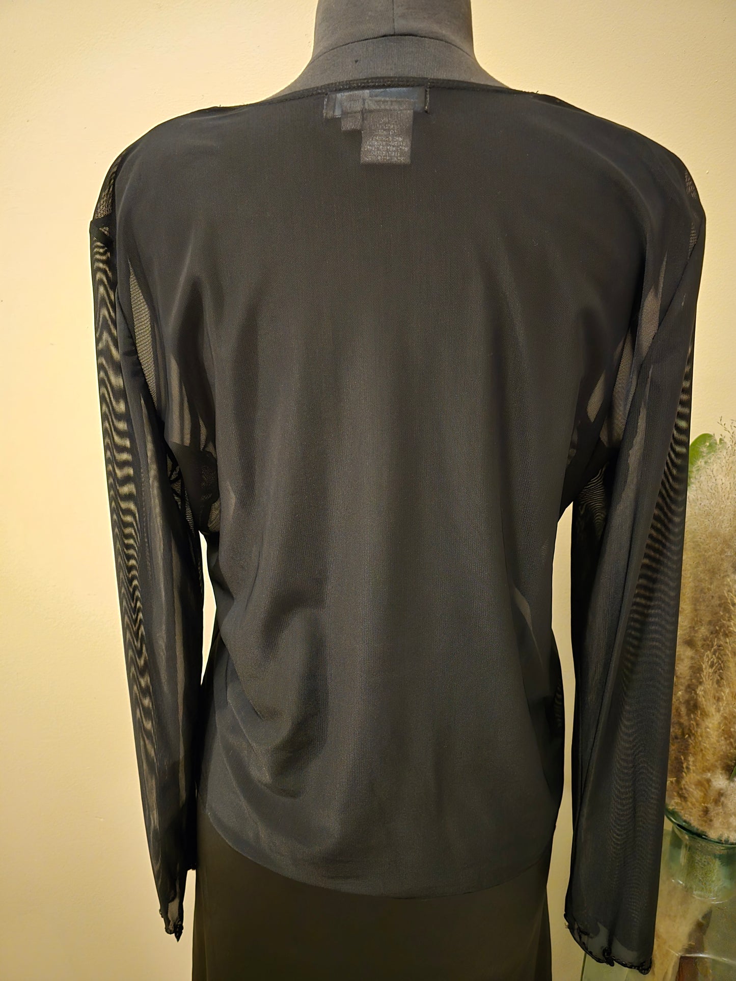 Clifford & Willis Beaded Sheer Black Blouse Sz L