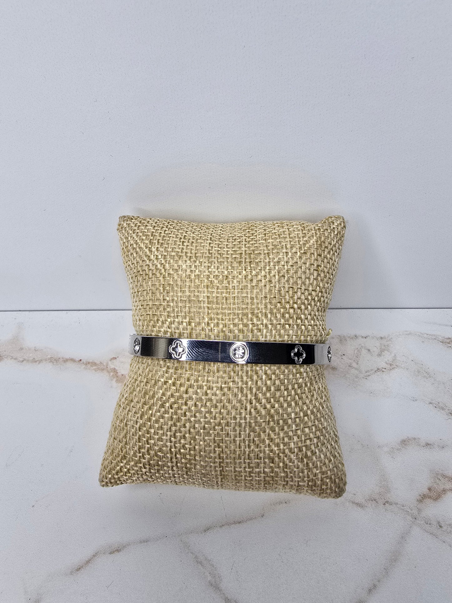 Stainless Steel Silver Flower Bangle