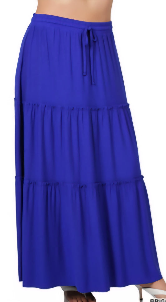 Blue Tiered Ruffle Hem Maxi Skirt