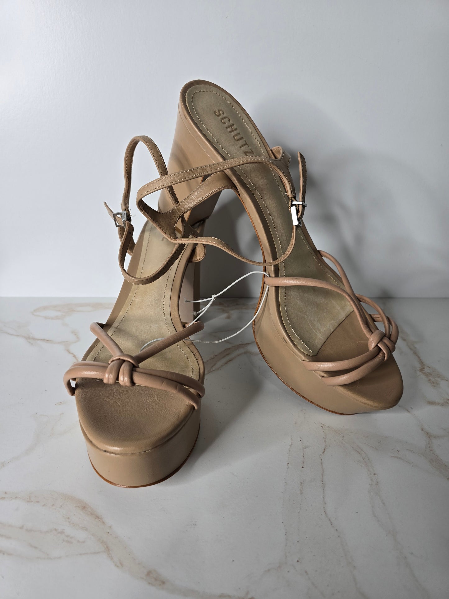 Schutz Nude Leather Platform Sandal Sz 11