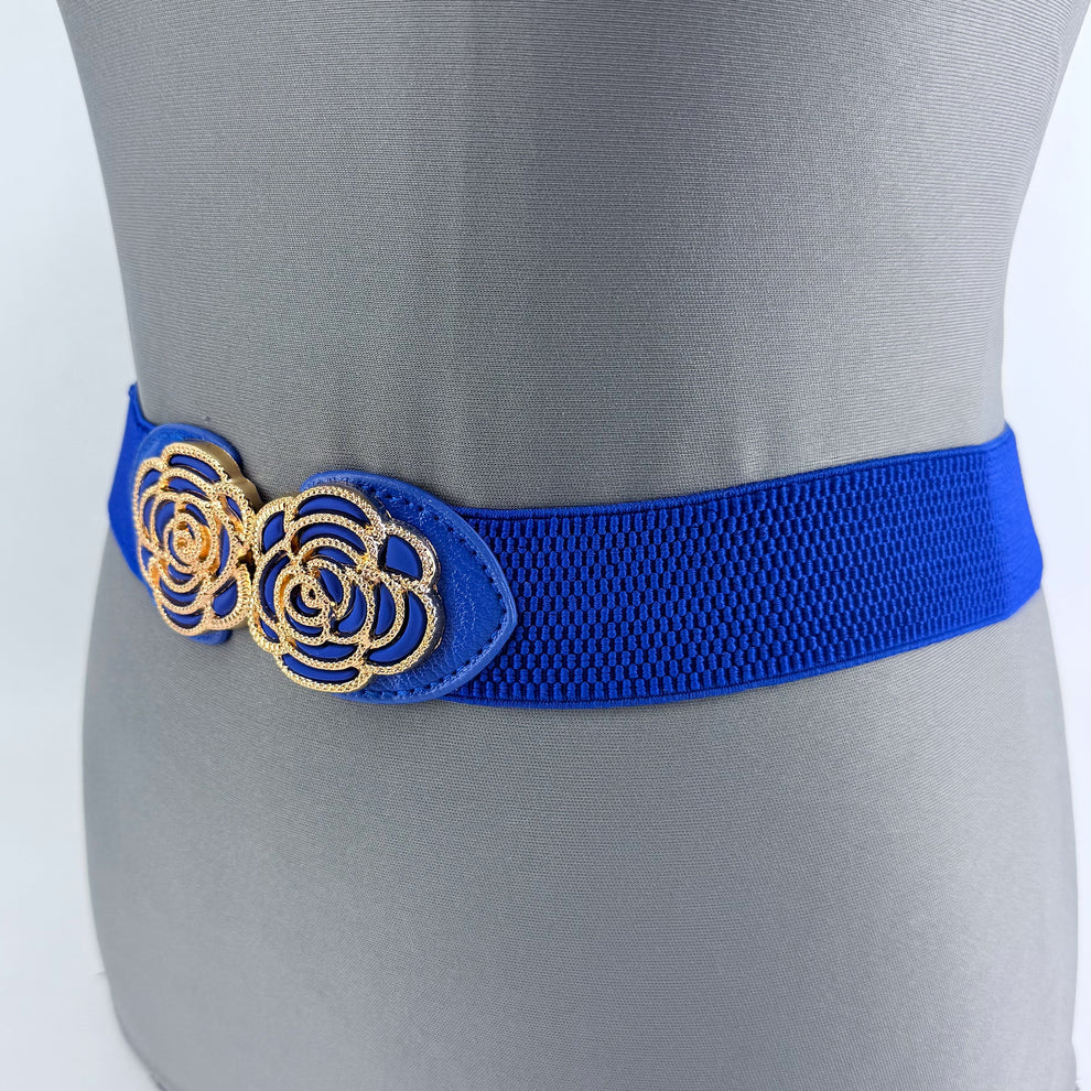 Blue Flower Buckle Stretch Belt Fits Up To Sz 2X