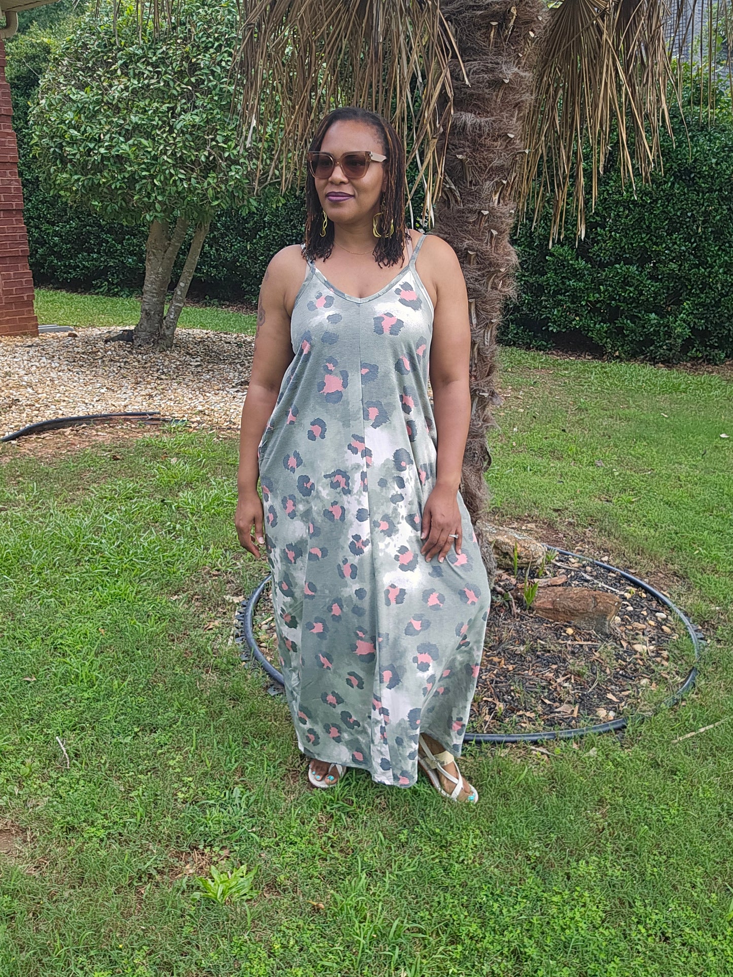 Olive Animal Print Maxi Dress