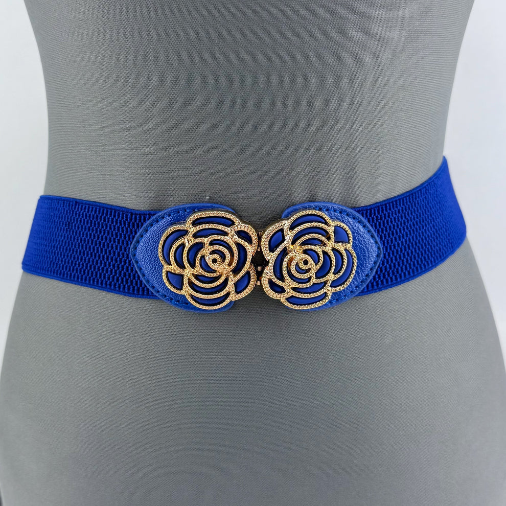 Blue Flower Buckle Stretch Belt Fits Up To Sz 2X
