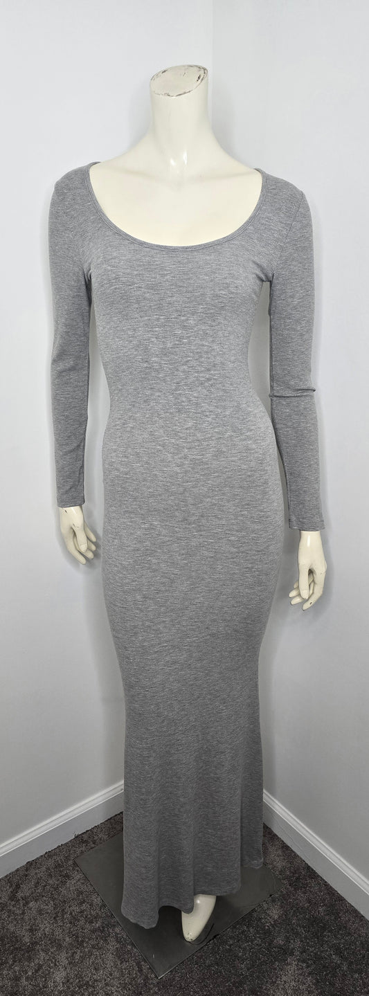 Reoria Grey Ribbed Fitted Maxi Dress Sz M