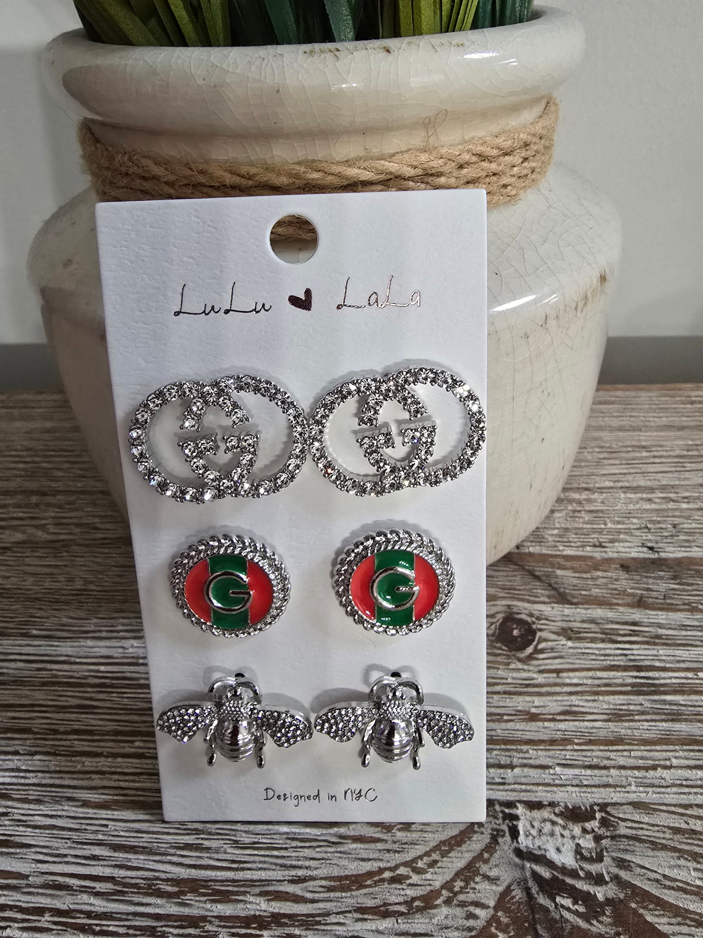 Gee & Bee Trio Silver Earrings Set