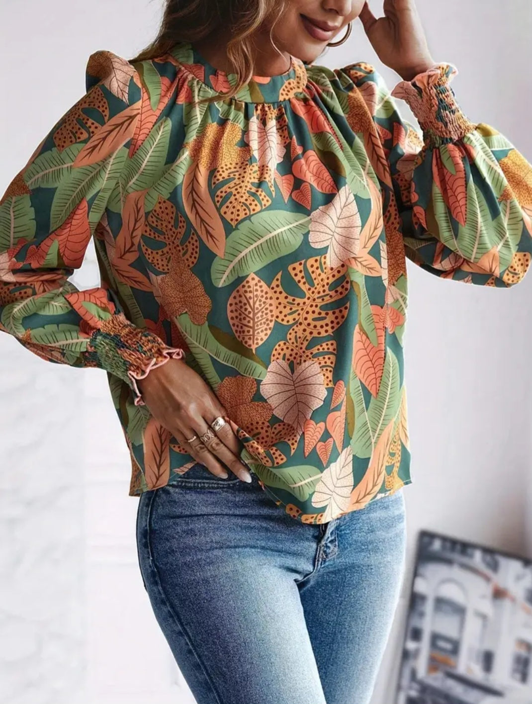 Tropical Lantern Sleeve Blouse