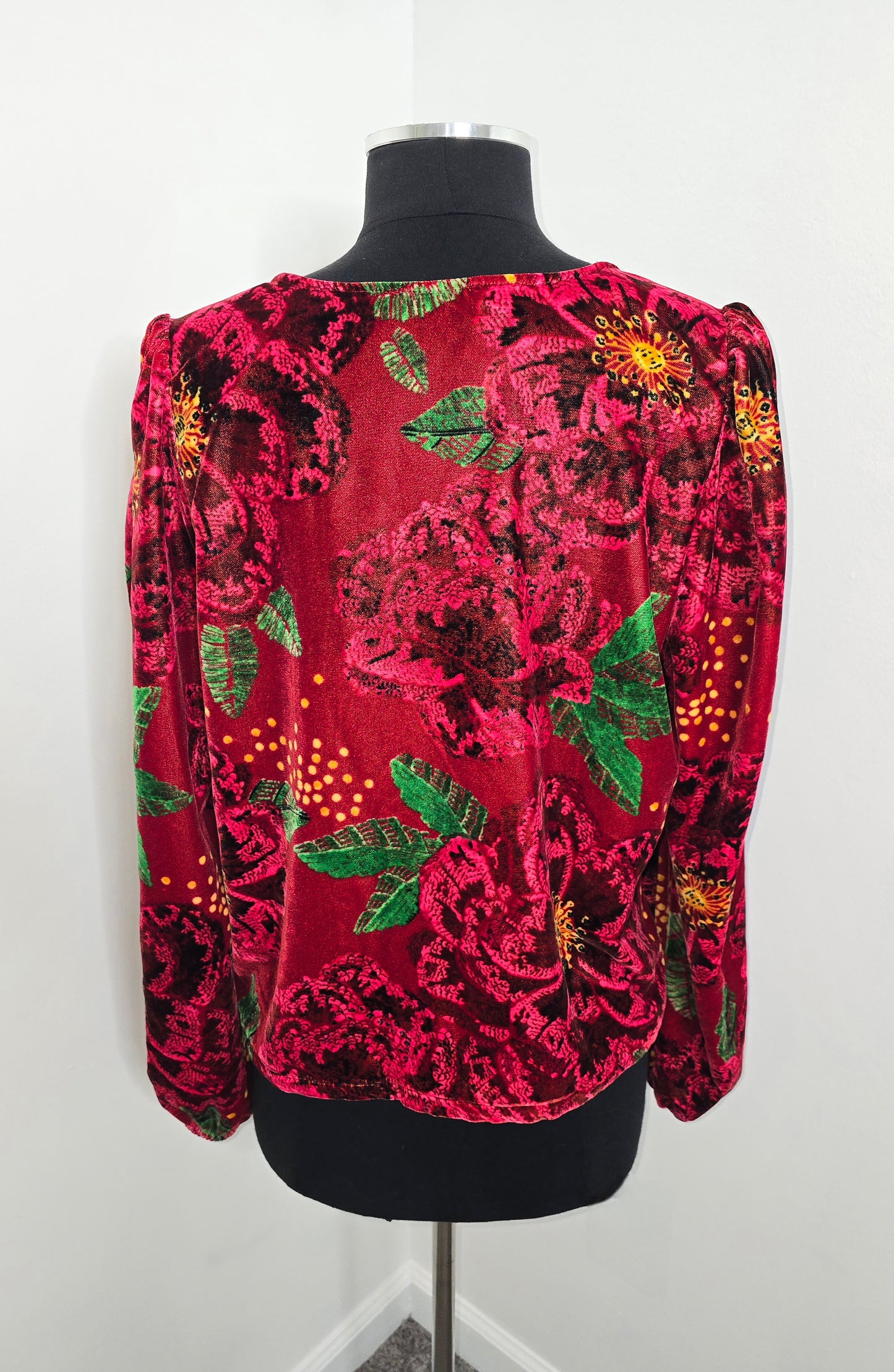 Maison d'Amelie Velvet Balloon Sleeve Floral Blouse Sz L