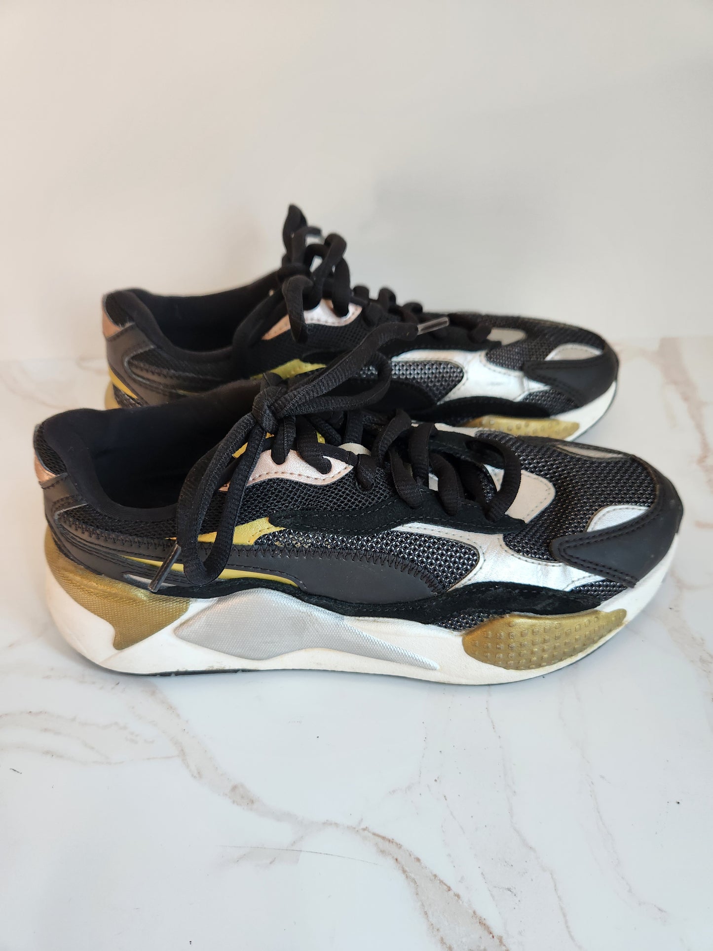 Puma RS-X3 Metallic Rose-Gold-Silver-Black Casual Running Shoes Women’s Size 7.5