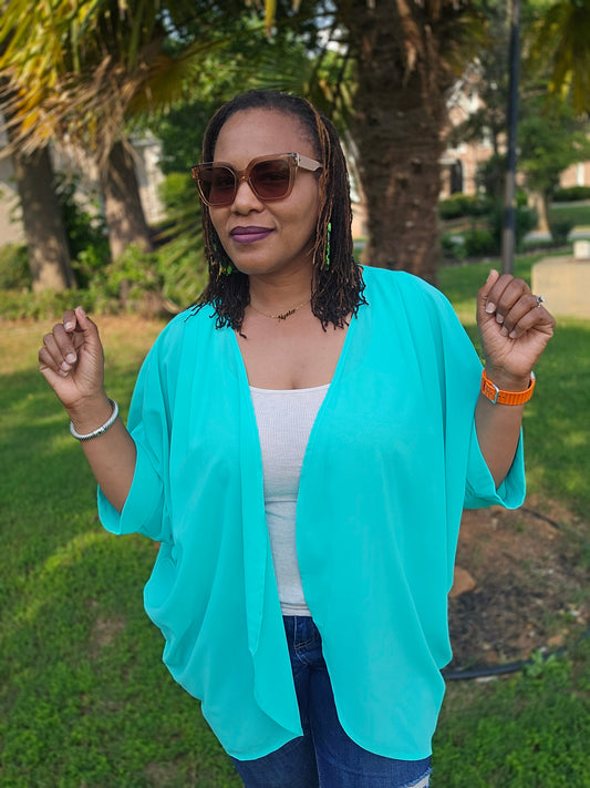 Chiffon Mint Kimono With Shoulder Pleat