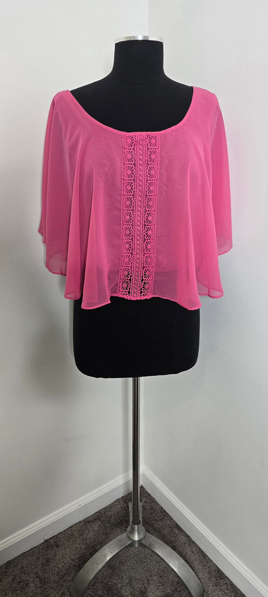 Love By Design Flowy Bat Wing Pink Sheer Top Sz L
