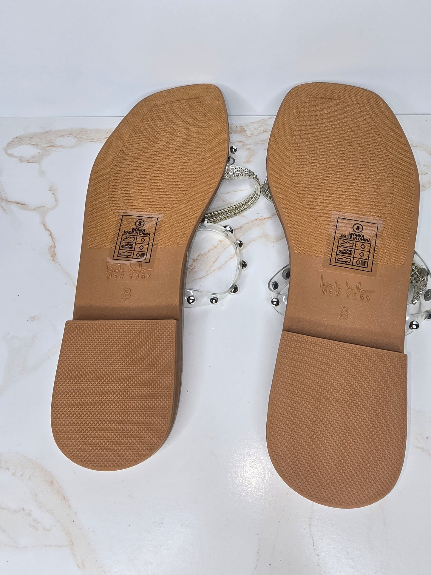 Nicole Miller Studded Clear Flat Sandals Sz 8