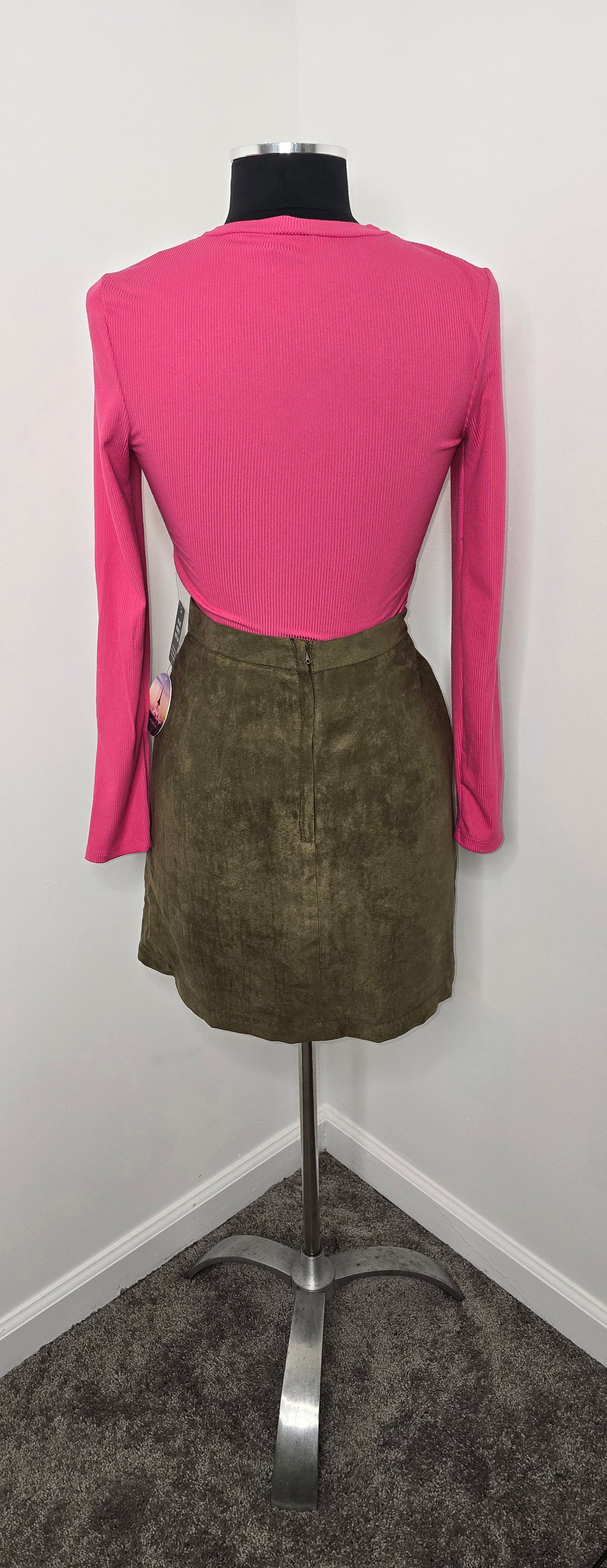 Express Fuchsia Ribbed Long Sleeve Tee Sz M