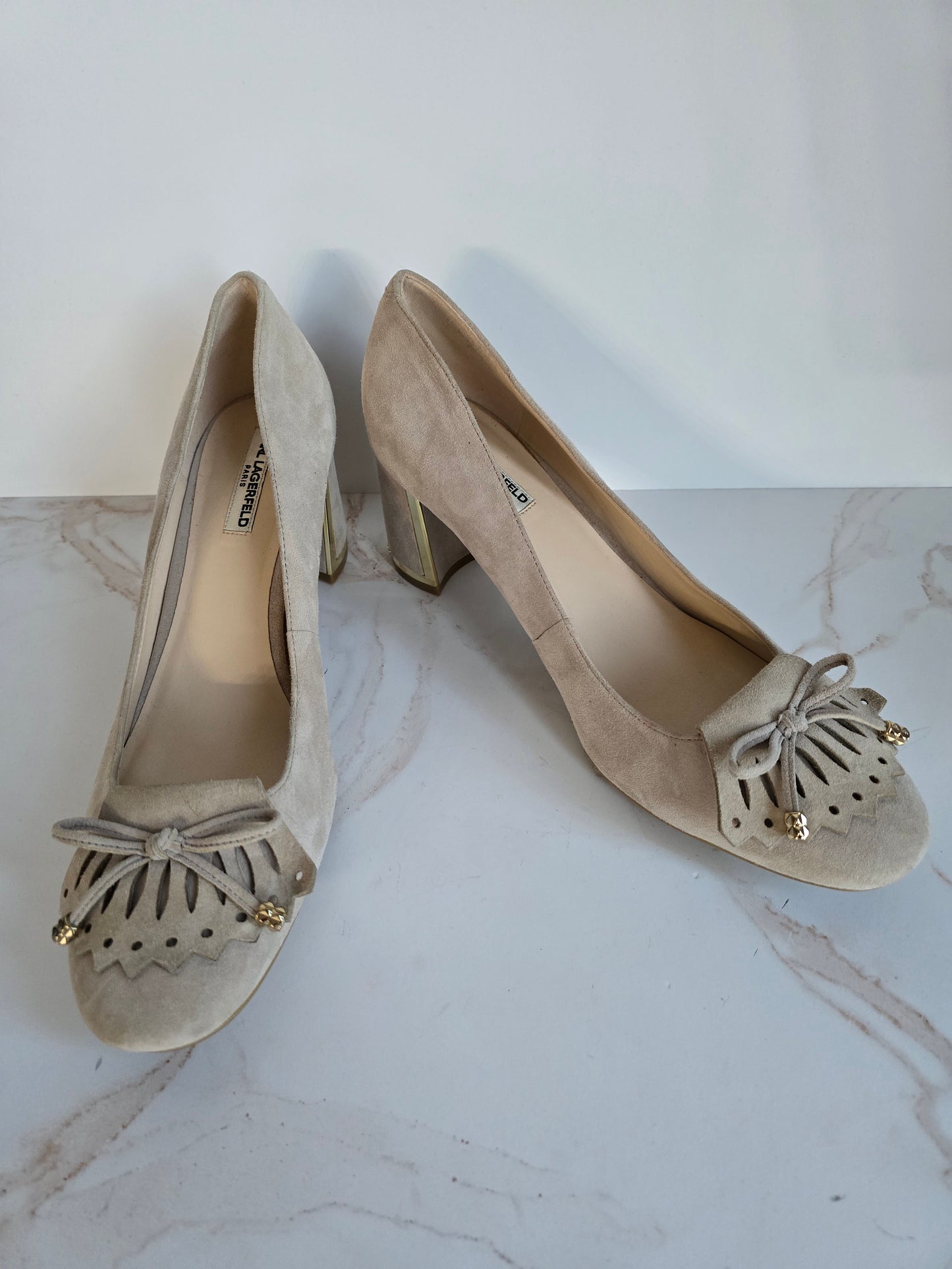 Karl Lagerfield Suede Block Heel Sz 8