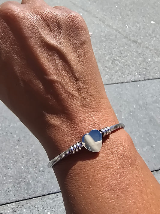 Heart Stainless Steel Silver Cuff Bracelet