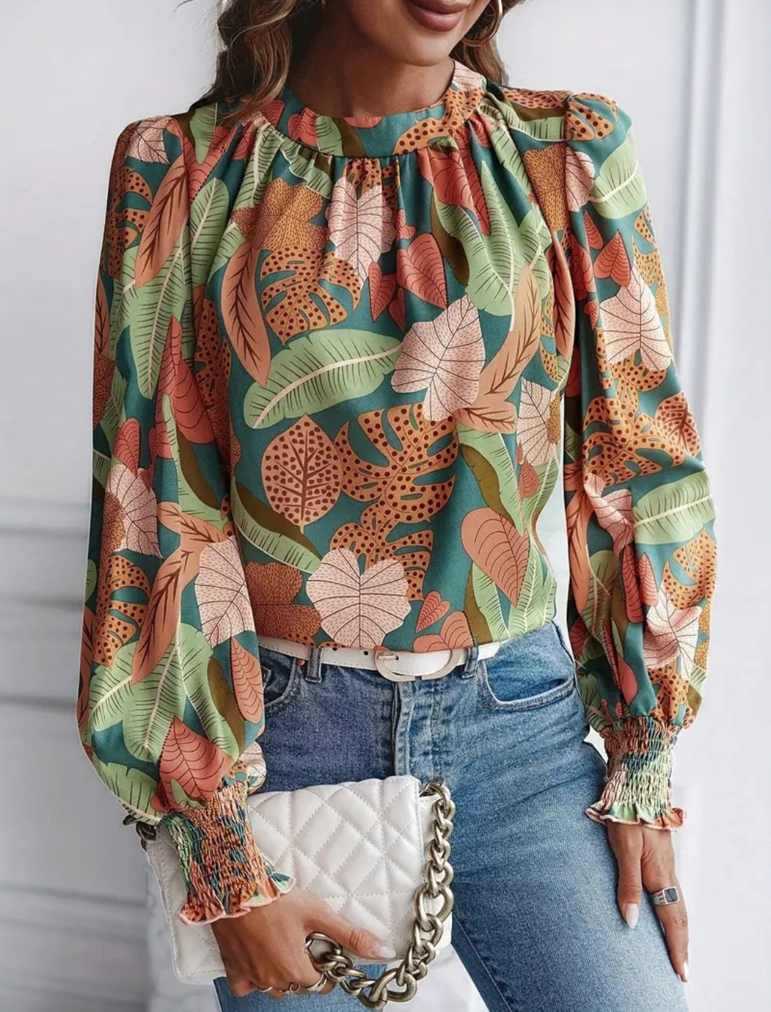 Tropical Lantern Sleeve Blouse