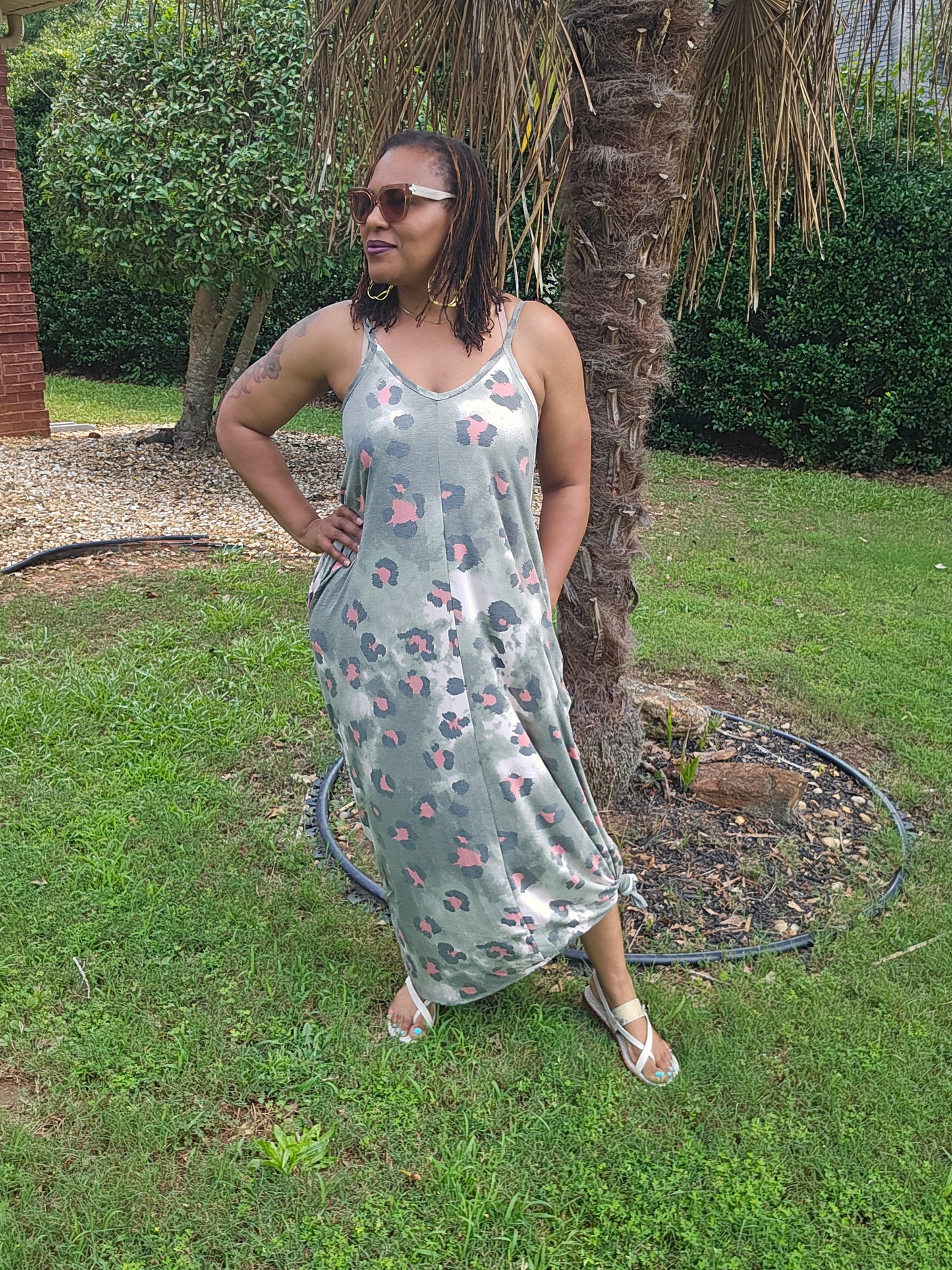 Olive Animal Print Maxi Dress