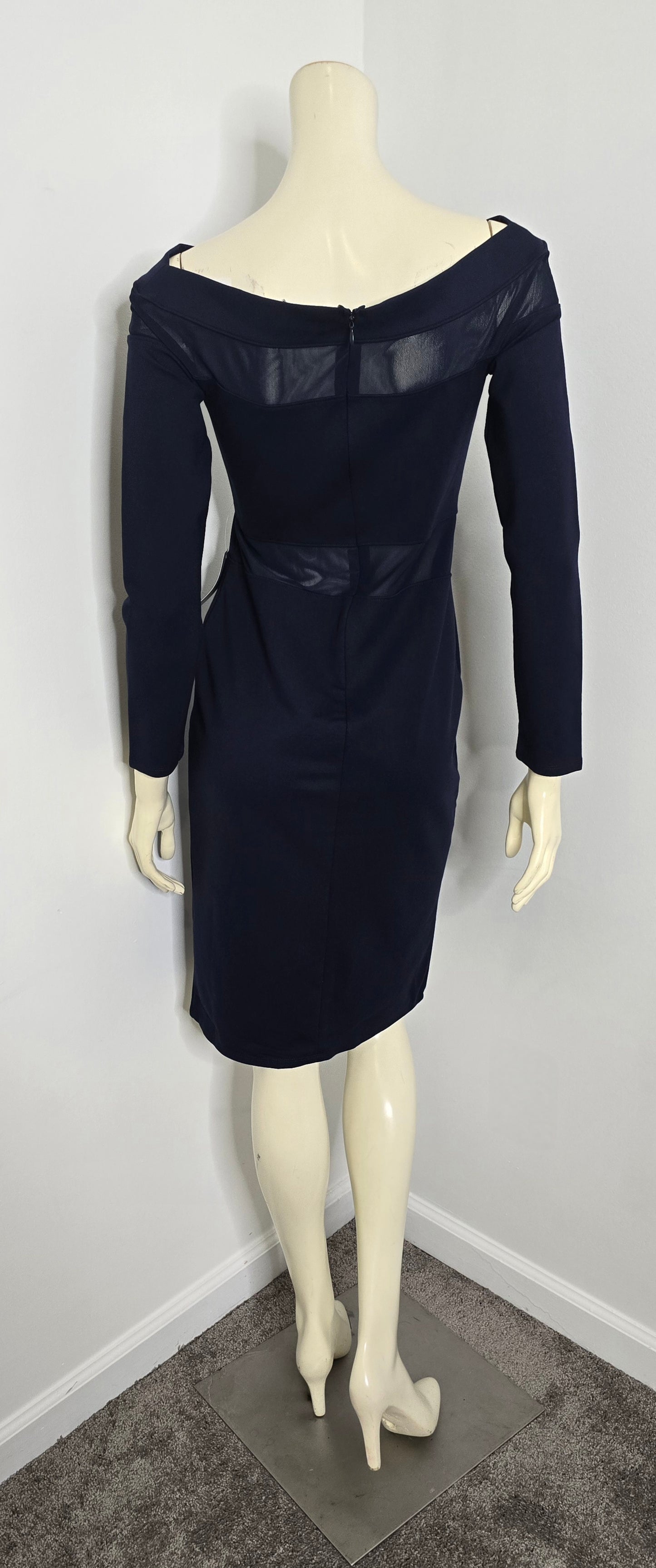 Love X Design Navy Blue Off The Shoulder See-Thru Fitted Dress Sz M