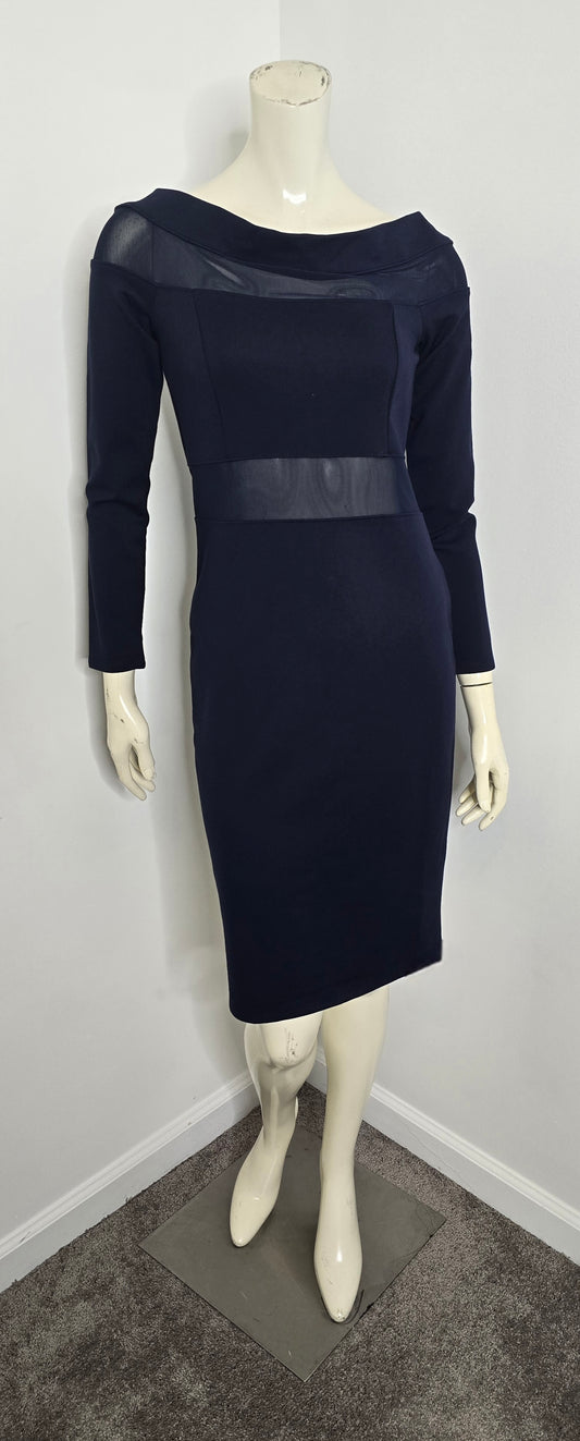Love X Design Navy Blue Off The Shoulder See-Thru Fitted Dress Sz M