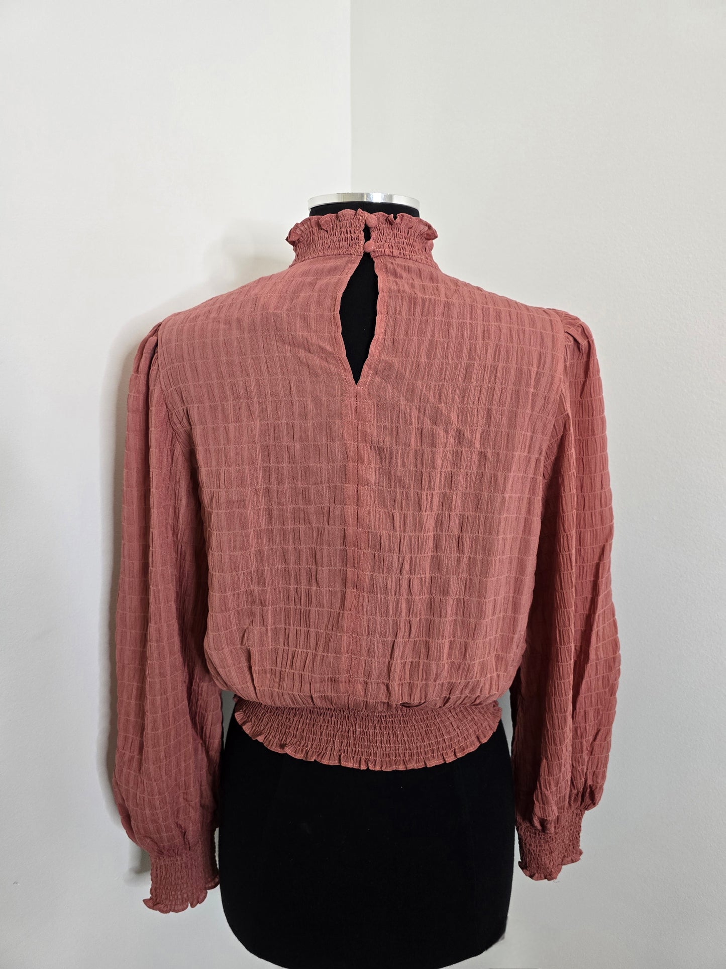 Ruffle Neck Blouse with Keyhole