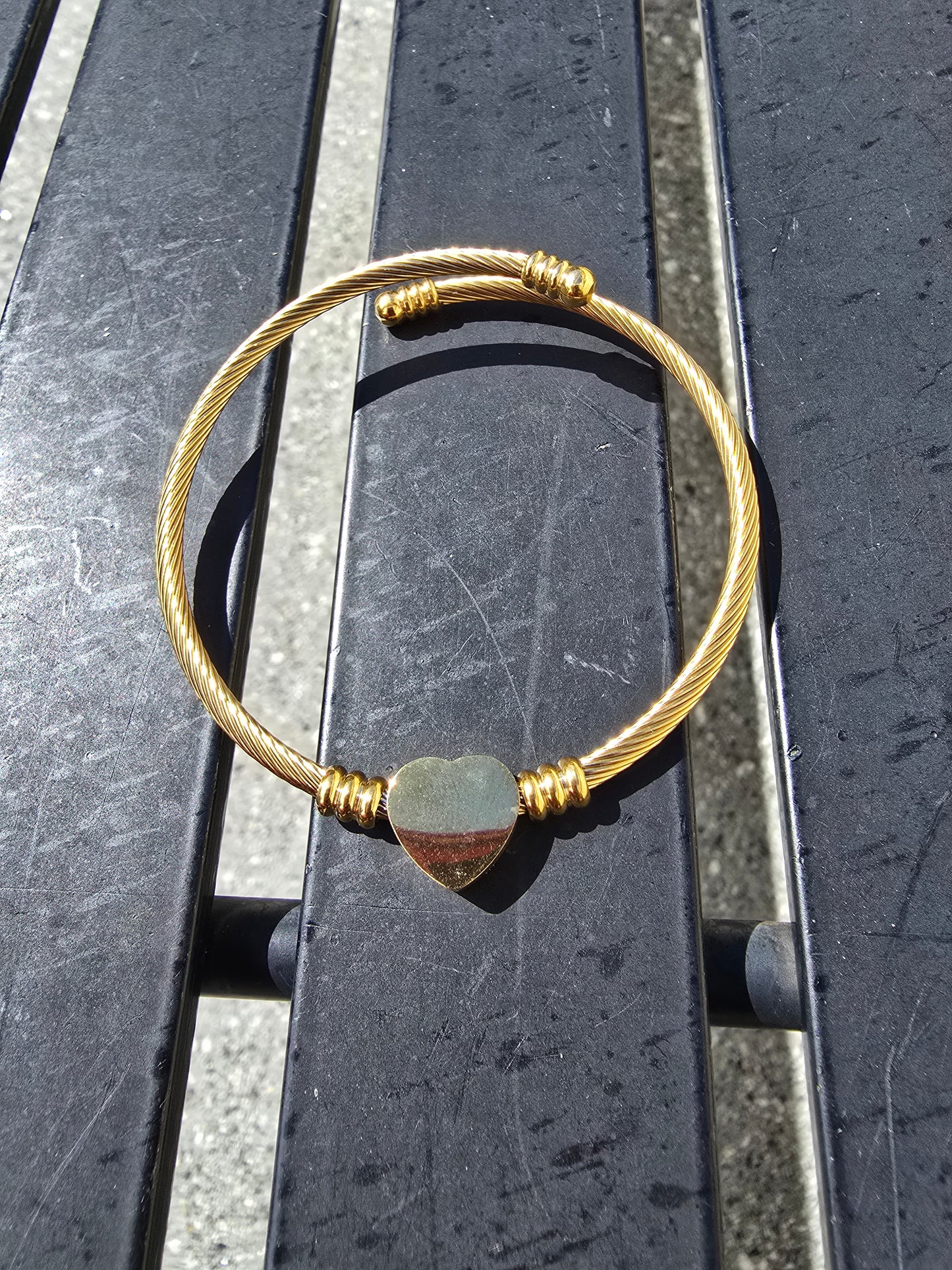 Heart Stainless Steel Gold Cuff Bracelet