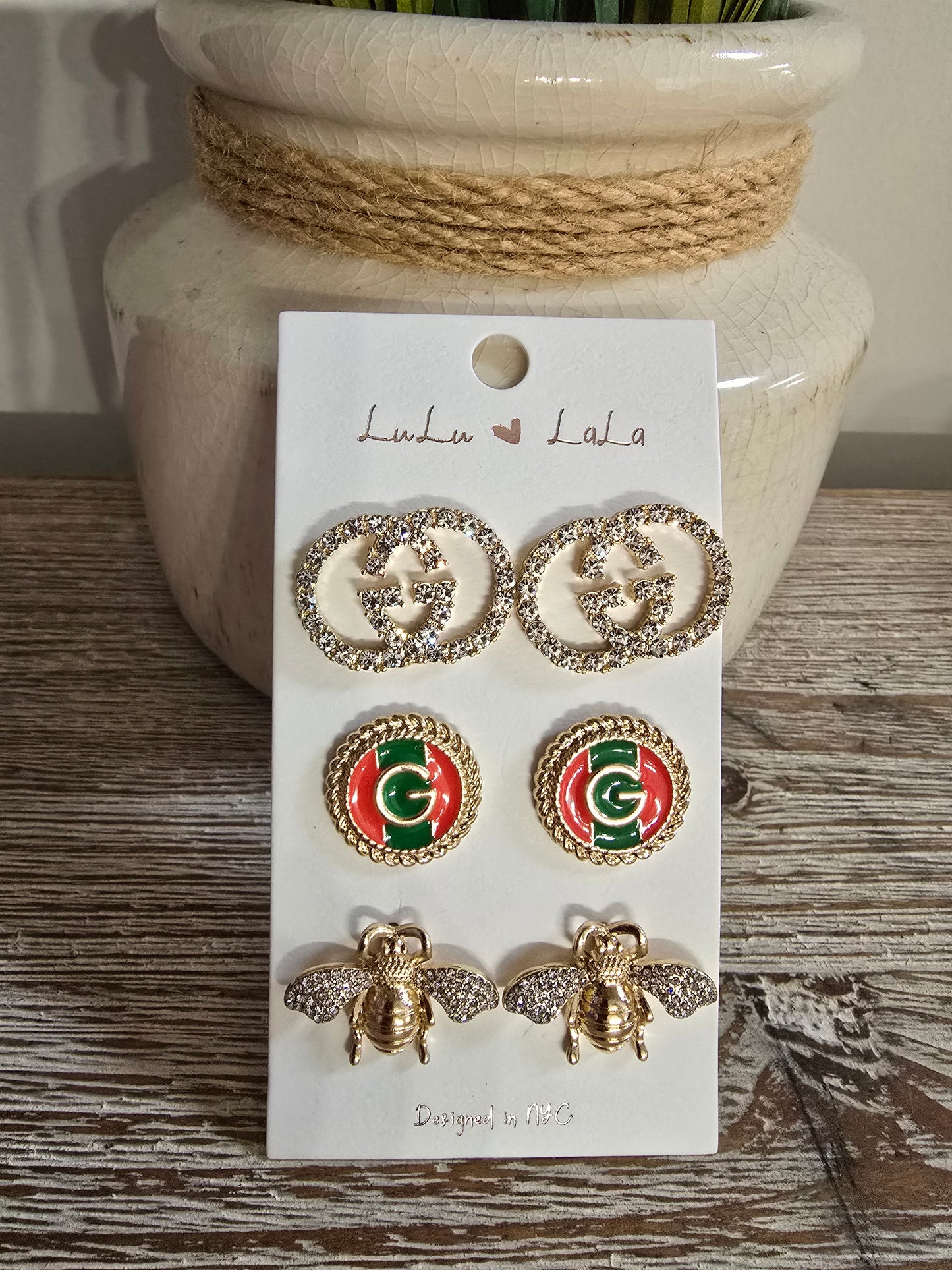 Gee & Bee Trio Gold Earrings Set