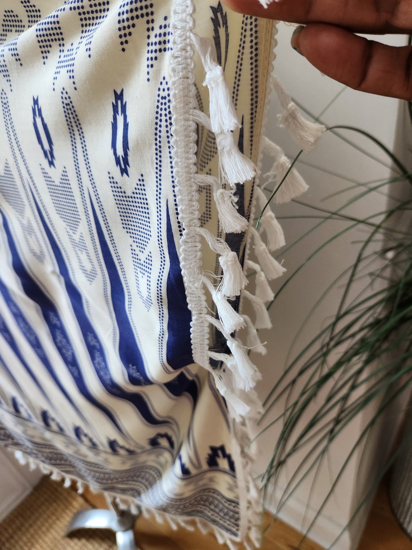 Blue & Cream Tassel Duster One Size
