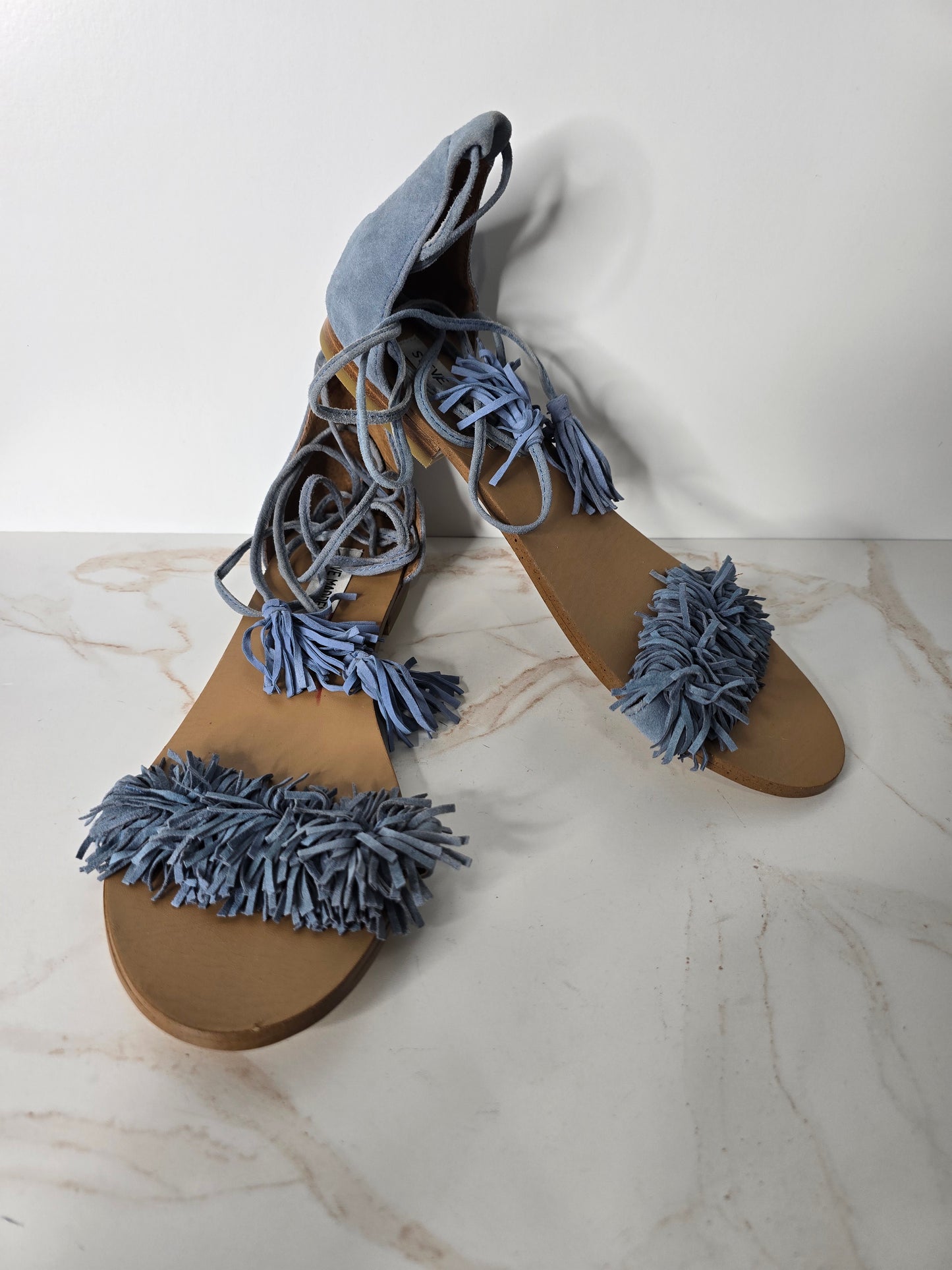 Steve Madden Blue Suede Fringe Sandals Sz 10